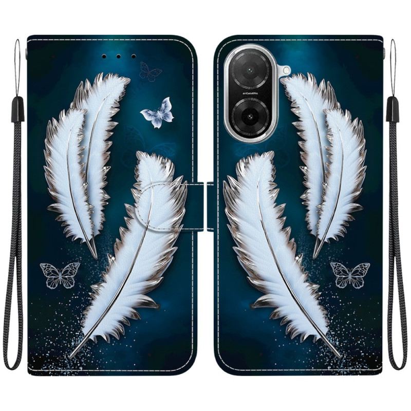 Bőrtok Poco C71 Fehér Tollak