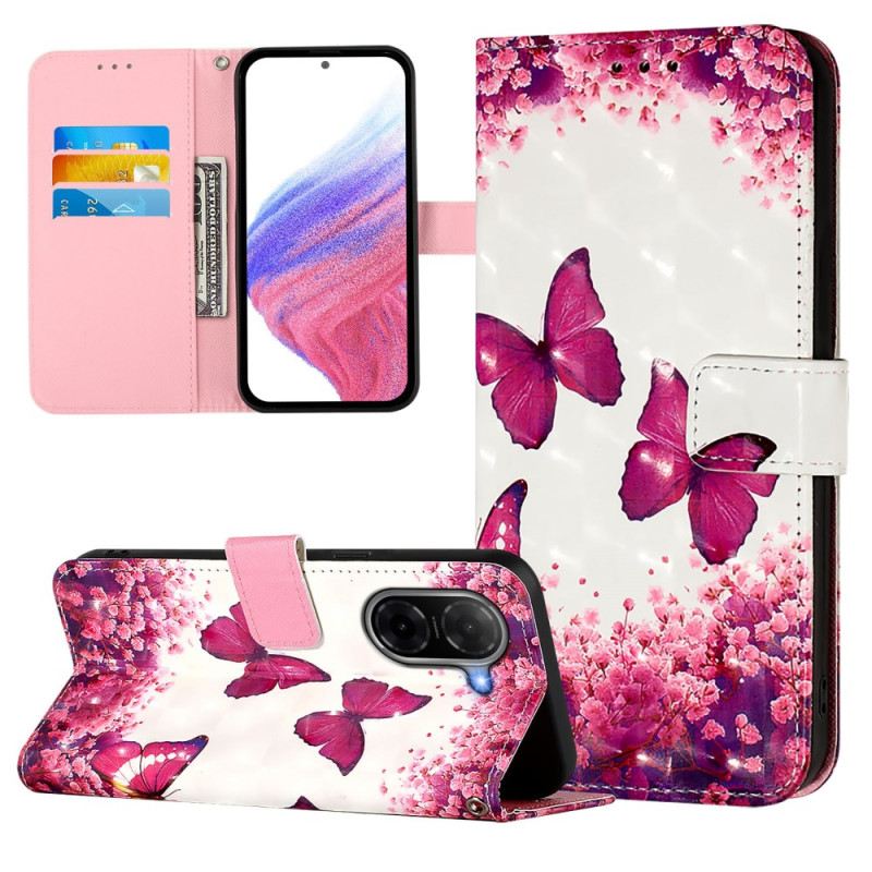 Bőrtok Poco C71 Rózsaszín Pillangók