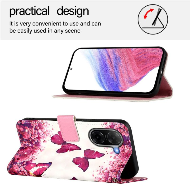 Bőrtok Poco C71 Rózsaszín Pillangók