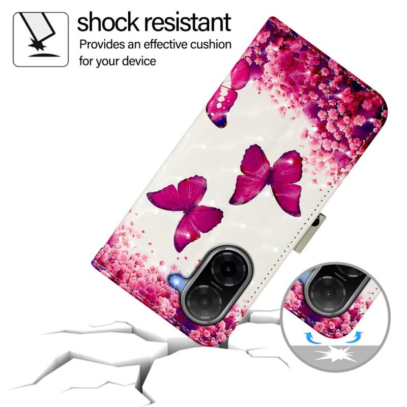 Bőrtok Poco C71 Rózsaszín Pillangók