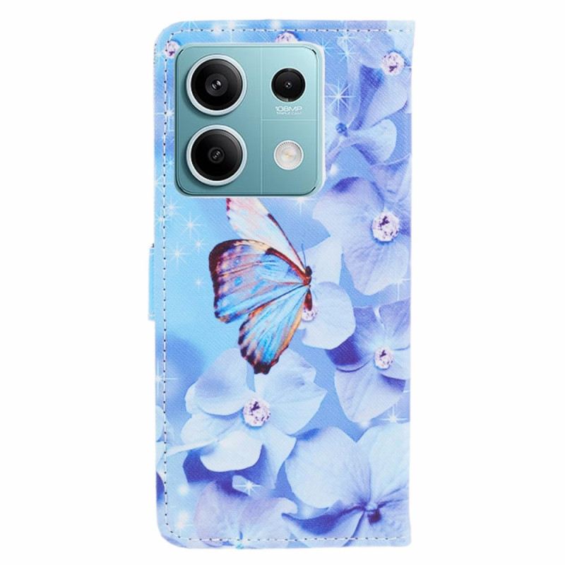 Fliptok Xiaomi Redmi Note 13 Pro 5g Kék Virágok És Pillangó Szíjjal