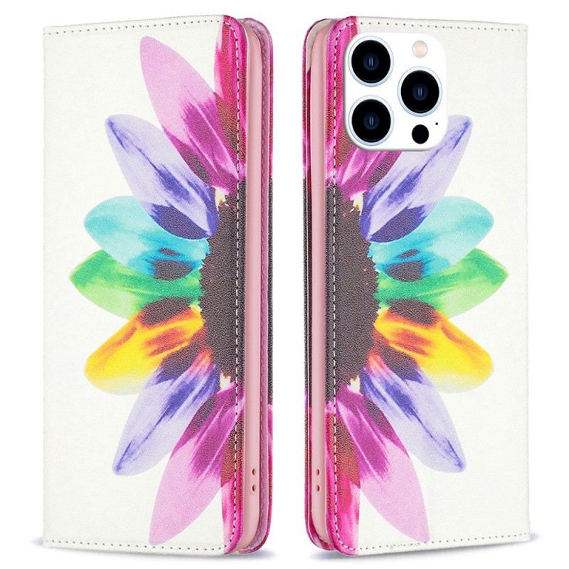 Fliptok iPhone 14 Pro Bőrtok Akvarell Virág