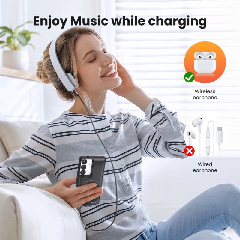 10000mah Külső Akkumulátortok Samsung Galaxy S25 / S24 Készülékhez Mágneses Rögzítéssel