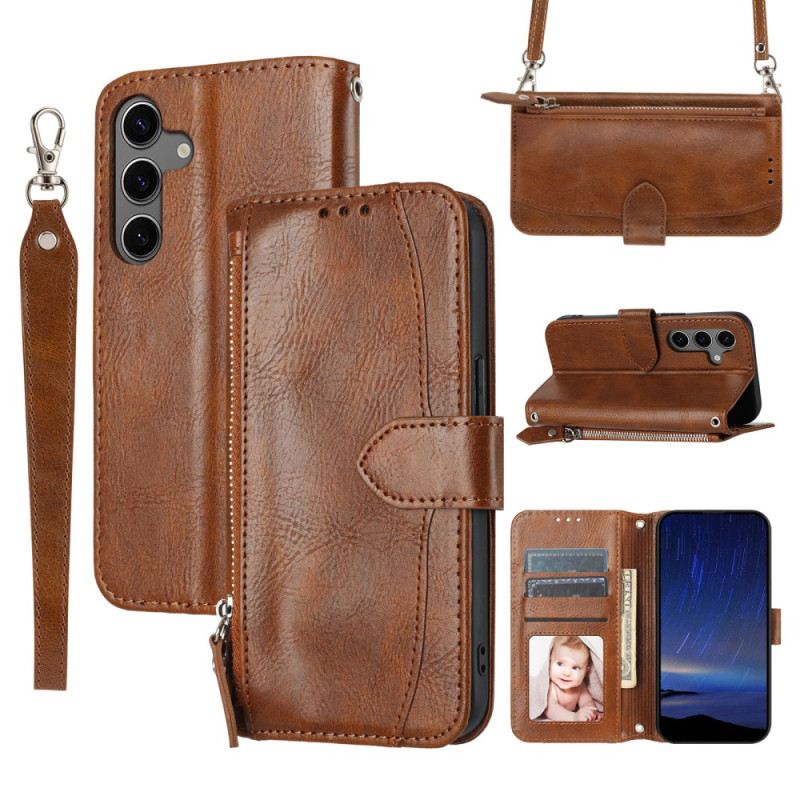 Bőrtok Samsung Galaxy S25 5g Cipzáras Zseb Pánt És Vállpánt