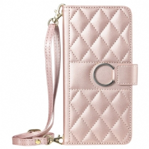 Bőrtok Samsung Galaxy S25 5g Kör Alakú Gyűrű És Pántok