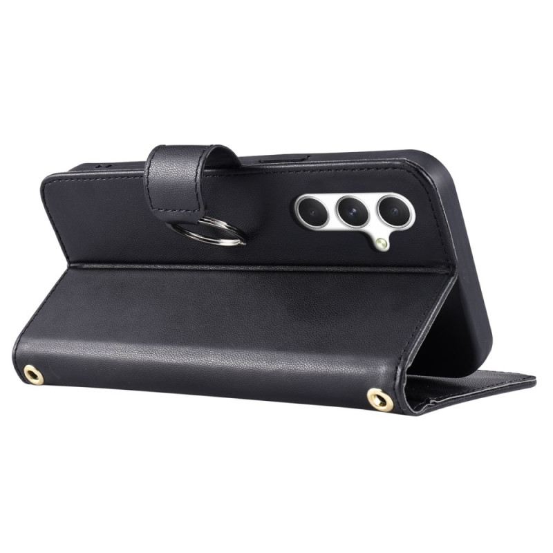 Bőrtok Samsung Galaxy S25 5g Kör Alakú Gyűrű És Pántok