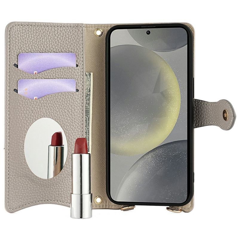 Bőrtok Samsung Galaxy S25 5g Tükör És Lánc