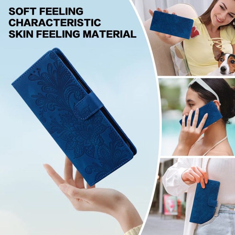 Bőrtok Samsung Galaxy S25 5g Virágmintás Csipke