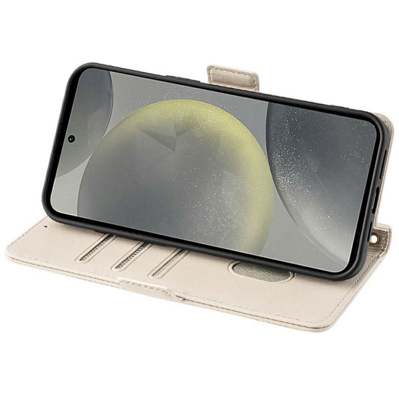 Kinyitható Bőrtok Samsung Galaxy S25 5g Fém Stílusú Szíjkapocs