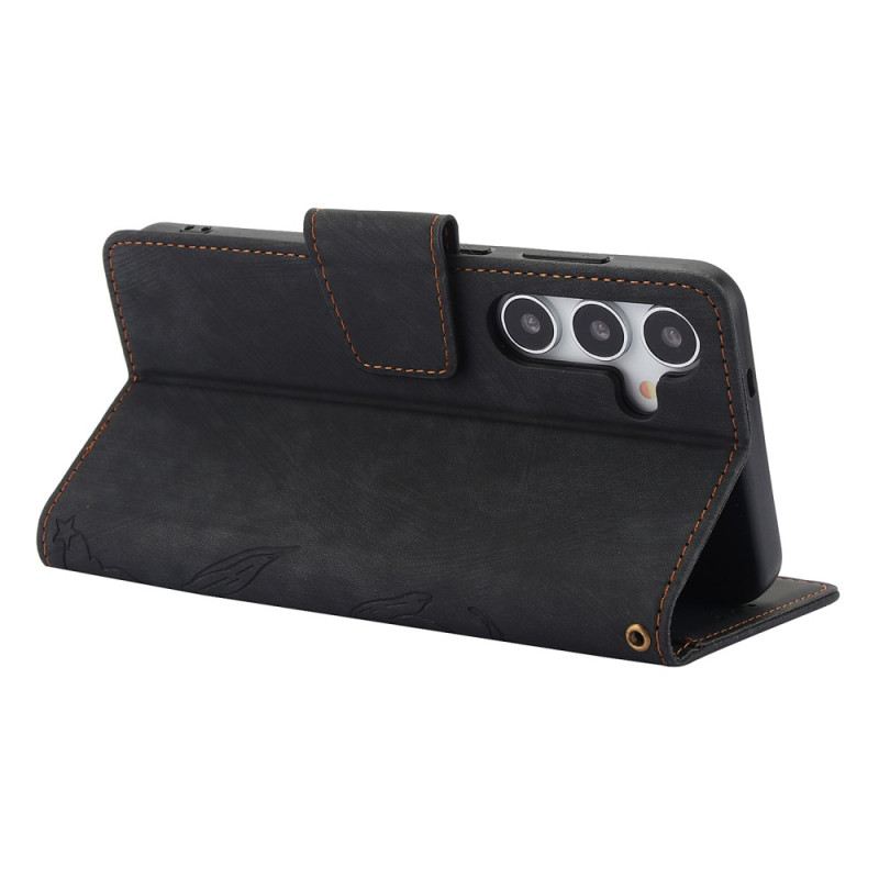 Kinyitható Bőrtok Samsung Galaxy S25 5g Velúr Hatású Virágmintás