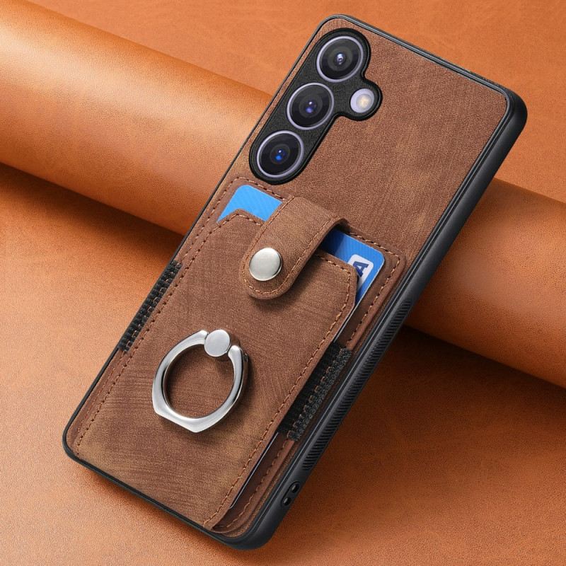 Tok Samsung Galaxy S25 5g Bőrhatású Kártyatartó És Gyűrű