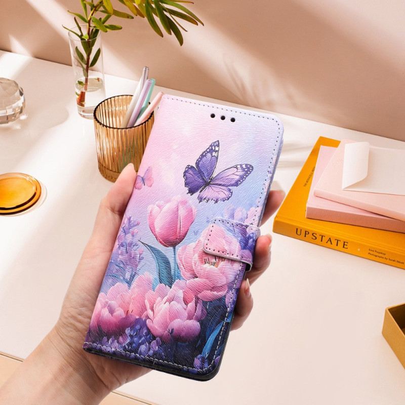 Bőrtok Vivo V60 Lite Tulipánok