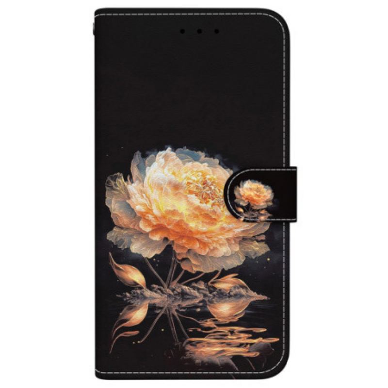 Bőrtok iPhone 16 Plus Arany Bazsarózsa Szíjjal