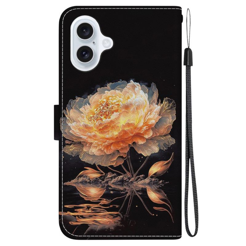 Bőrtok iPhone 16 Plus Arany Bazsarózsa Szíjjal