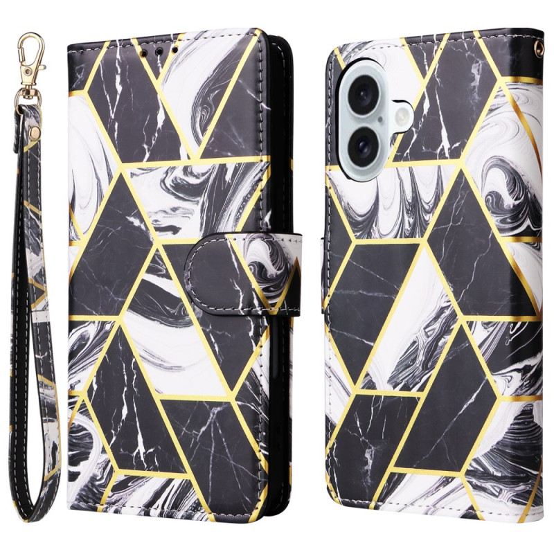 Kinyitható Tokok iPhone 16 Plus Márvány Stílusú Szíjjal