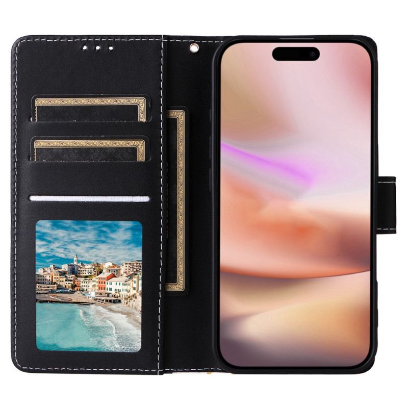 Kinyitható Tokok iPhone 16 Plus Márvány Stílusú Szíjjal