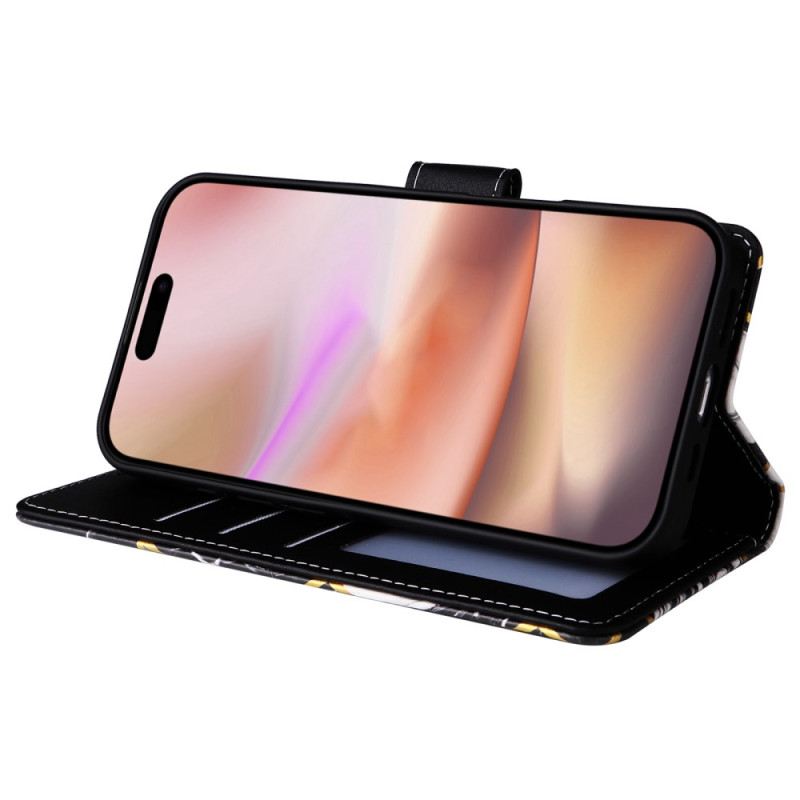 Kinyitható Tokok iPhone 16 Plus Márvány Stílusú Szíjjal