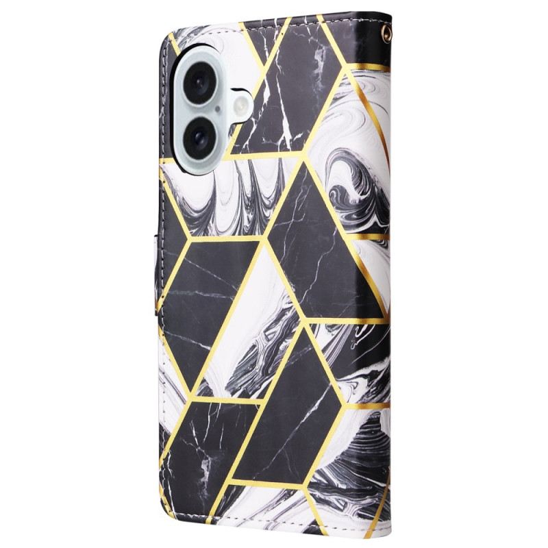 Kinyitható Tokok iPhone 16 Plus Márvány Stílusú Szíjjal