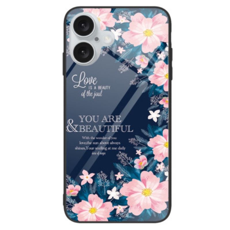 Tok iPhone 16 Plus Edzett Üveg Rózsaszín Virágok