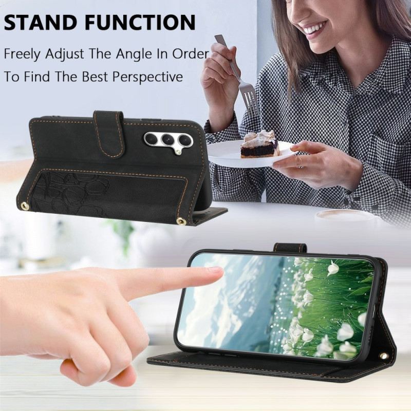 Bőrtok Samsung Galaxy S25 Plus 5g Virágos Velúr Hatású