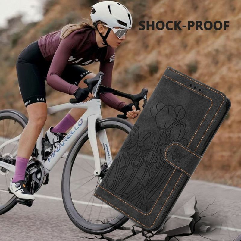 Bőrtok Samsung Galaxy S25 Plus 5g Virágos Velúr Hatású