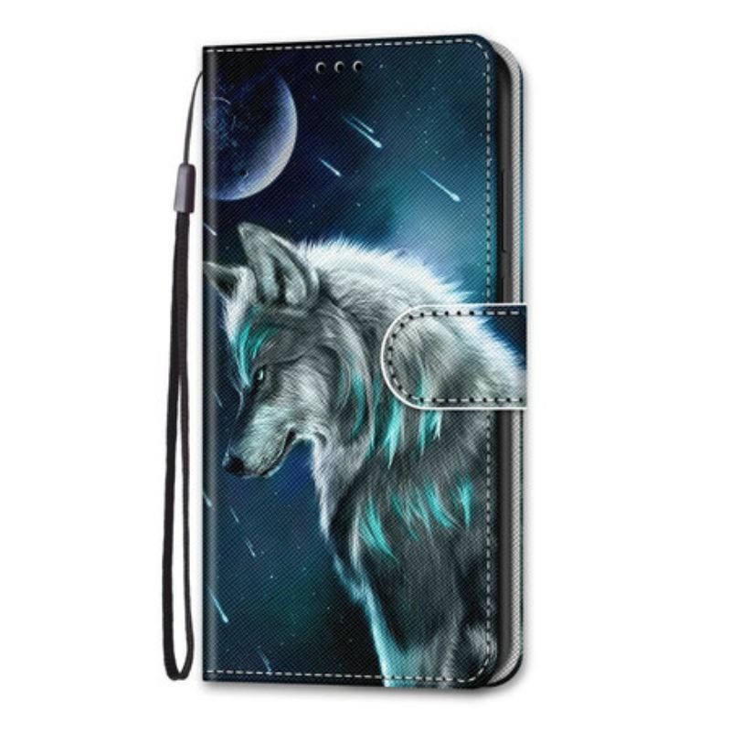 Fliptok / Bőrtok Samsung Galaxy S21 Plus 5G Farkas A Csillagok Esője Alatt