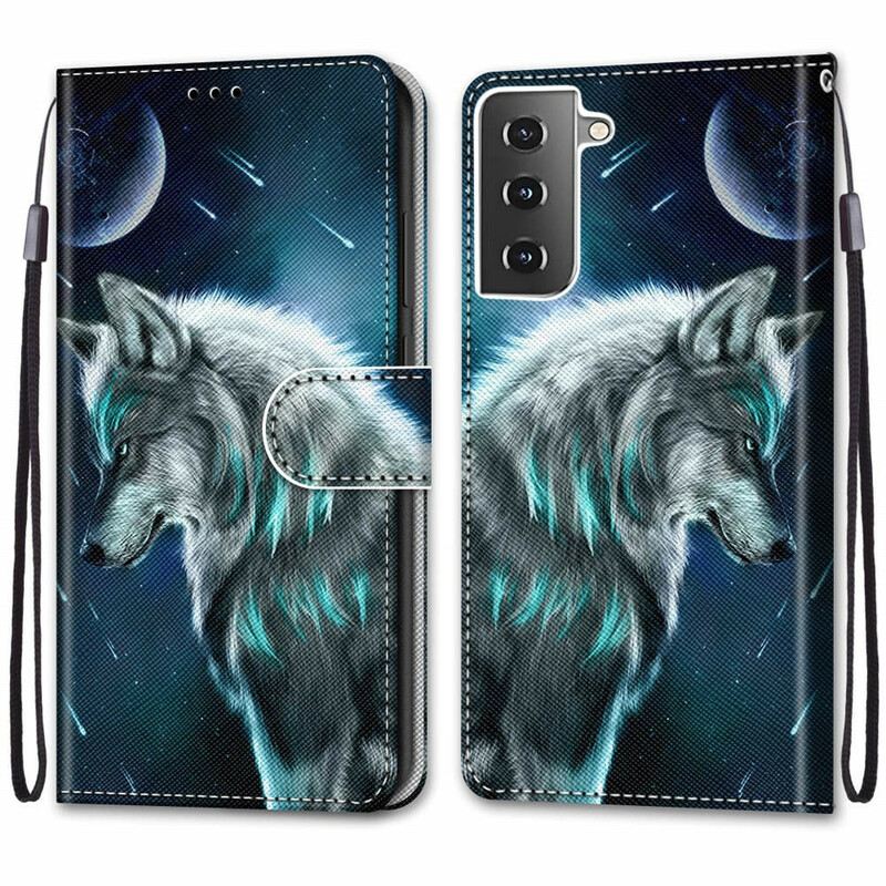 Fliptok / Bőrtok Samsung Galaxy S21 Plus 5G Farkas A Csillagok Esője Alatt