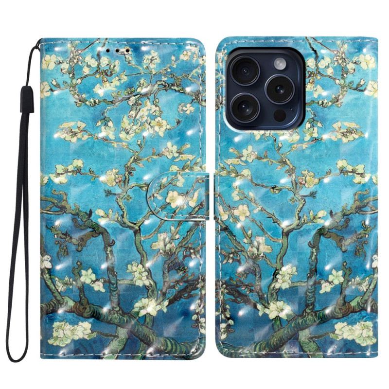 Bőrtok iPhone 16 Pro Virágok Szalaggal