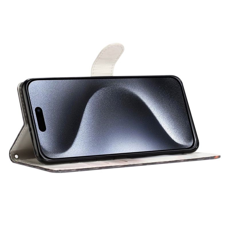 Bőrtok iPhone 16 Pro Virágok Szalaggal