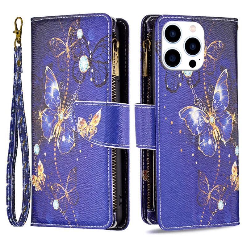 Fliptok iPhone 16 Pro Purple Butterflies Pénztárca