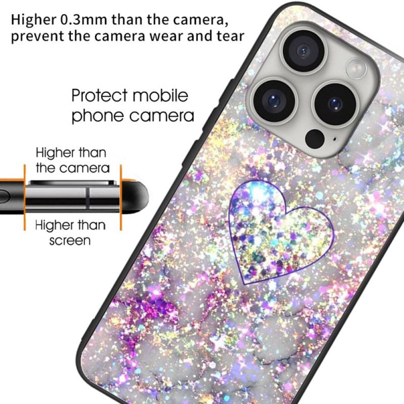 Telefontok iPhone 16 Pro Fényes Szív Edzett Üveg