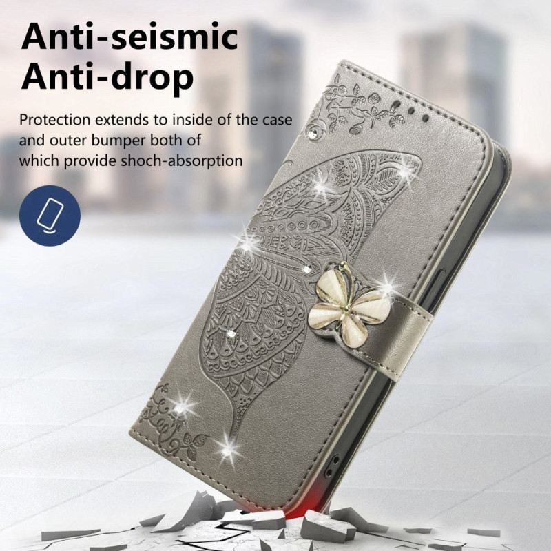 Bőrtok Xiaomi 17 3d Pillangó És Strassz