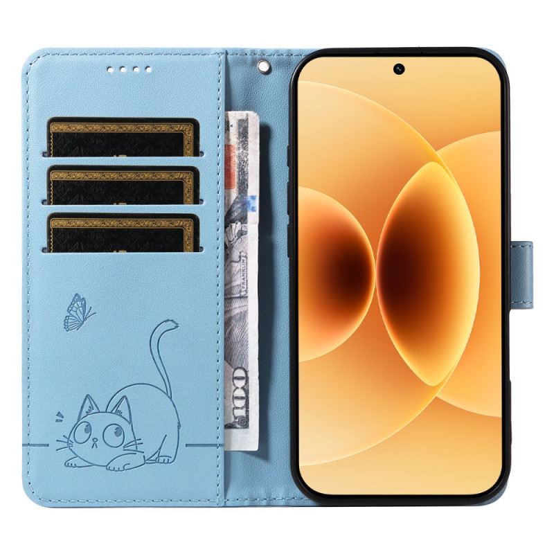 Bőrtok Xiaomi 17 Grafikus Macskaszíj