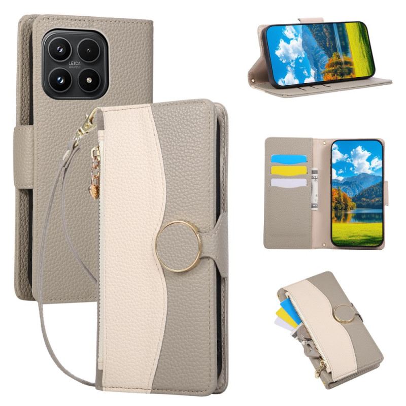 Bőrtok Xiaomi 17 Kétszínű Pénztárca Csuklópánttal