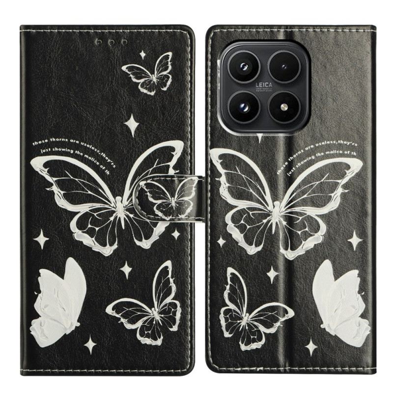 Kinyitható Bőrtok Xiaomi 17 Fekete-fehér Pillangók