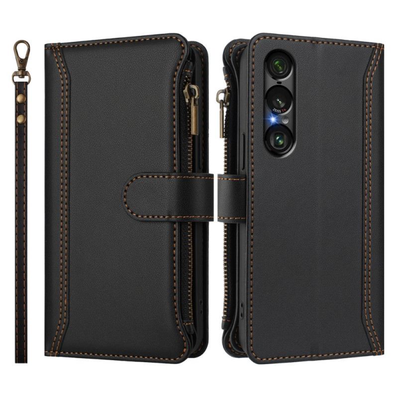 Bőrtok Sony Xperia 1 Vii 9 Kártyás Rekeszes Pénztárca Pánttal