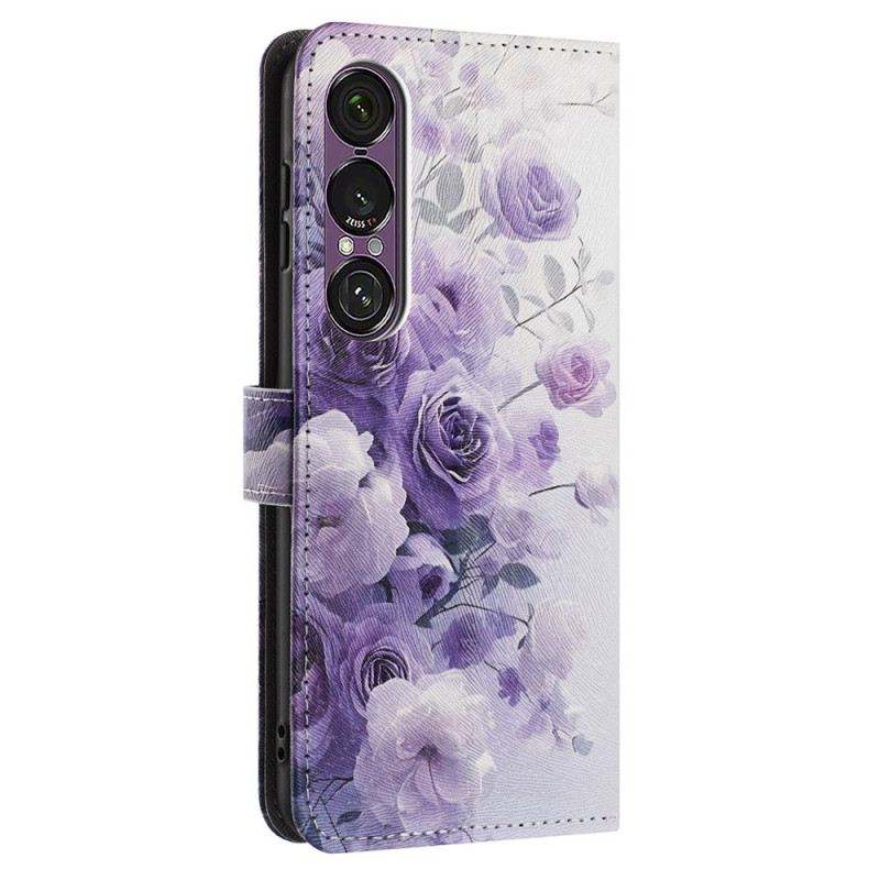 Bőrtok Sony Xperia 1 Vii Lila Rózsák