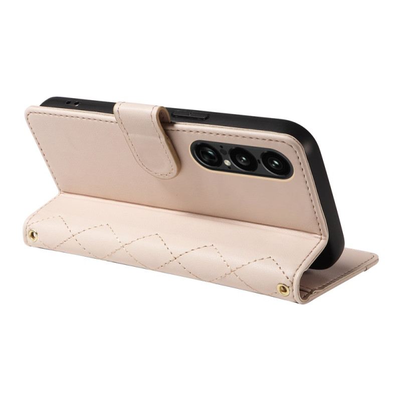 Bőrtok Sony Xperia 1 Vii Steppelt Pánttal És Vállpánttal