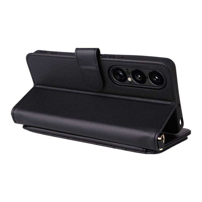 Bőrtok Sony Xperia 1 Vii Steppelt Pánttal És Vállpánttal