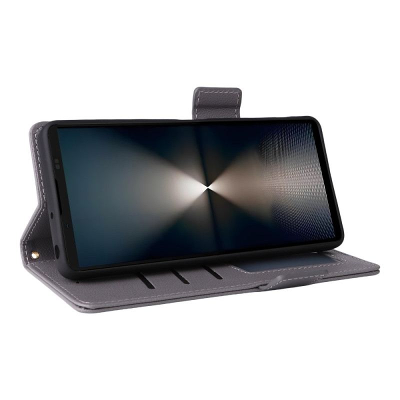 Kinyitható Bőrtok Sony Xperia 1 Vii Licsi Textúra Pánttal