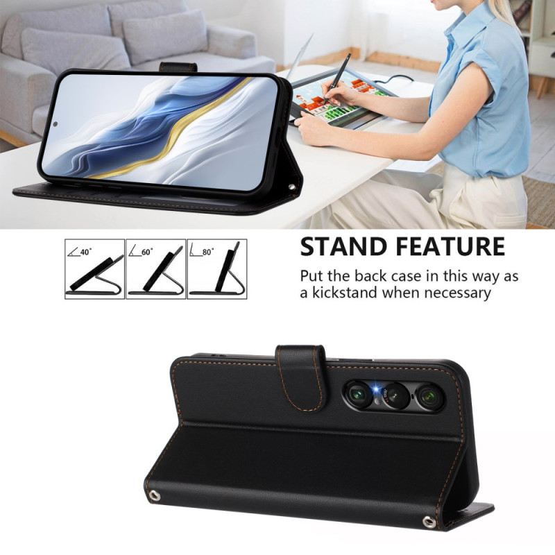 Kinyitható Tokok Sony Xperia 1 Vii Bőrhatású Nyakpántos