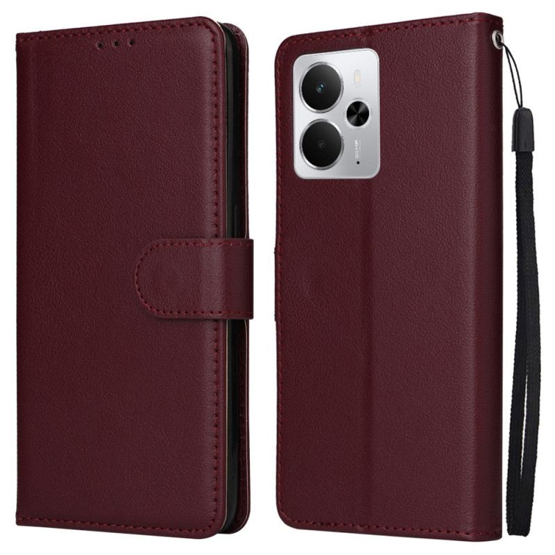 Bőrtok Realme 14 5g Egyszínű Pánttal