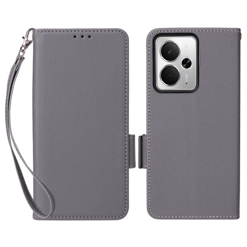 Bőrtok Realme 14 5g Licsi Mintás Pánt