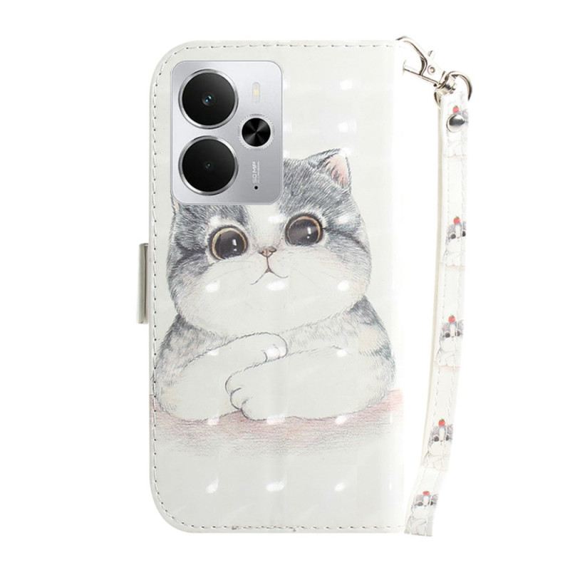 Bőrtok Realme 14 5g Macska És Eper Zsinór