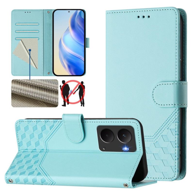 Bőrtok Realme 14 5g Méhsejtmintás Rfid Kártya