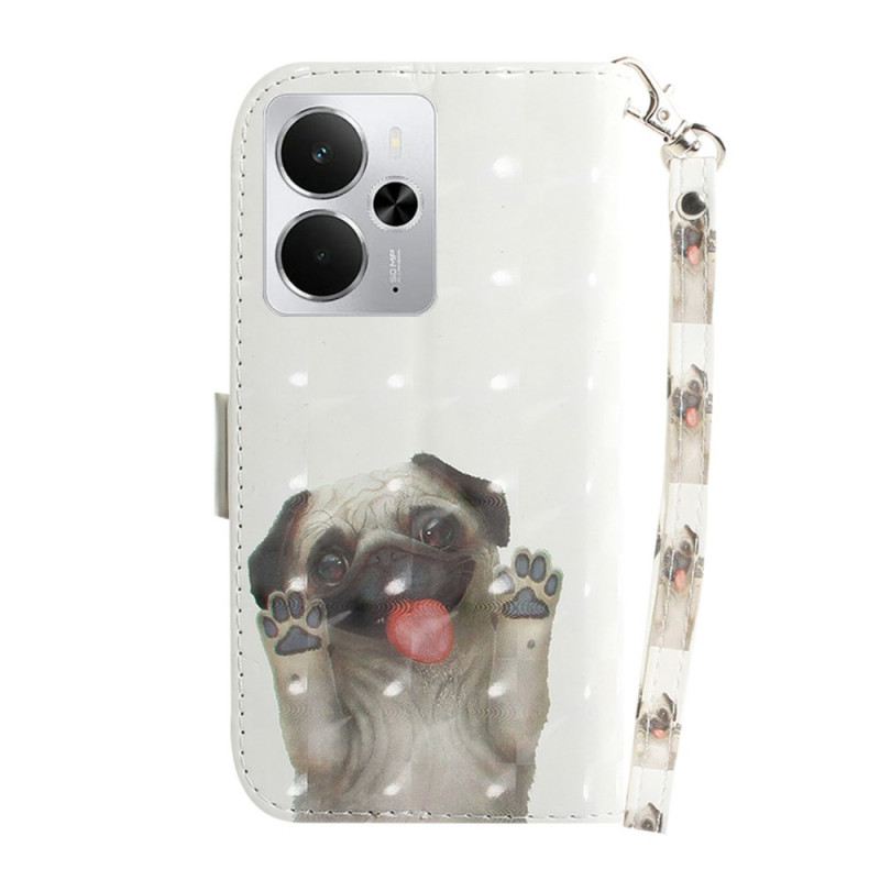 Bőrtok Realme 14 5g Mopsz Nyakpánttal