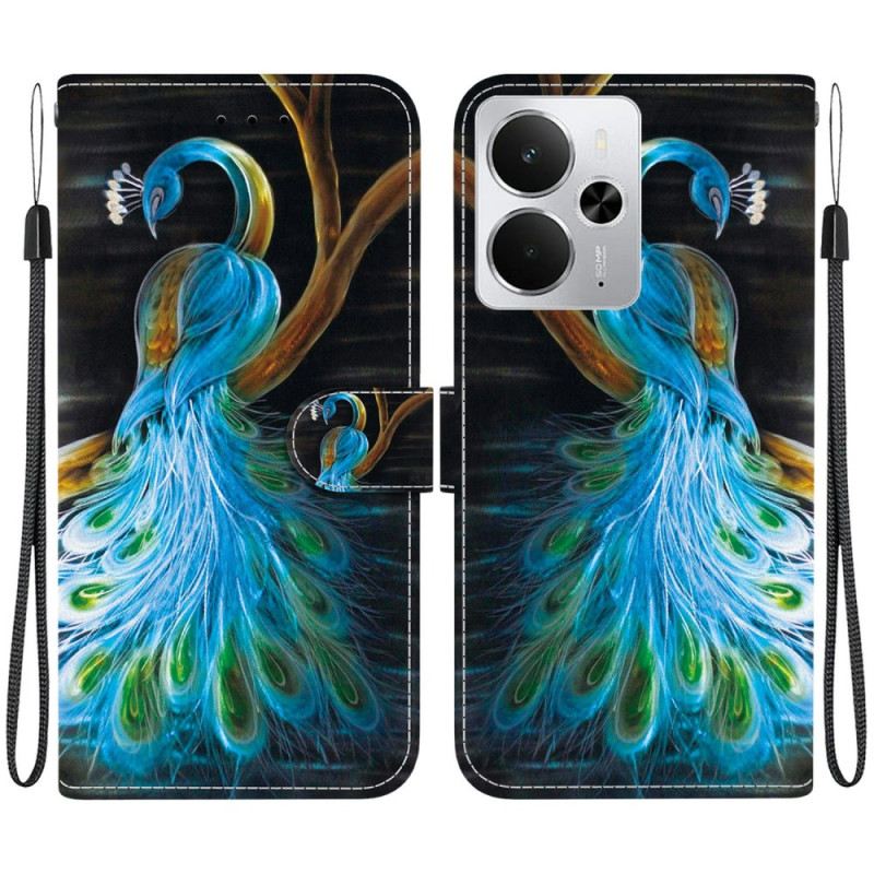 Bőrtok Realme 14 5g Pávaminta