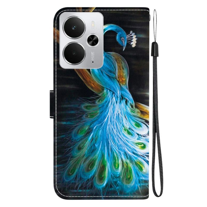 Bőrtok Realme 14 5g Pávaminta