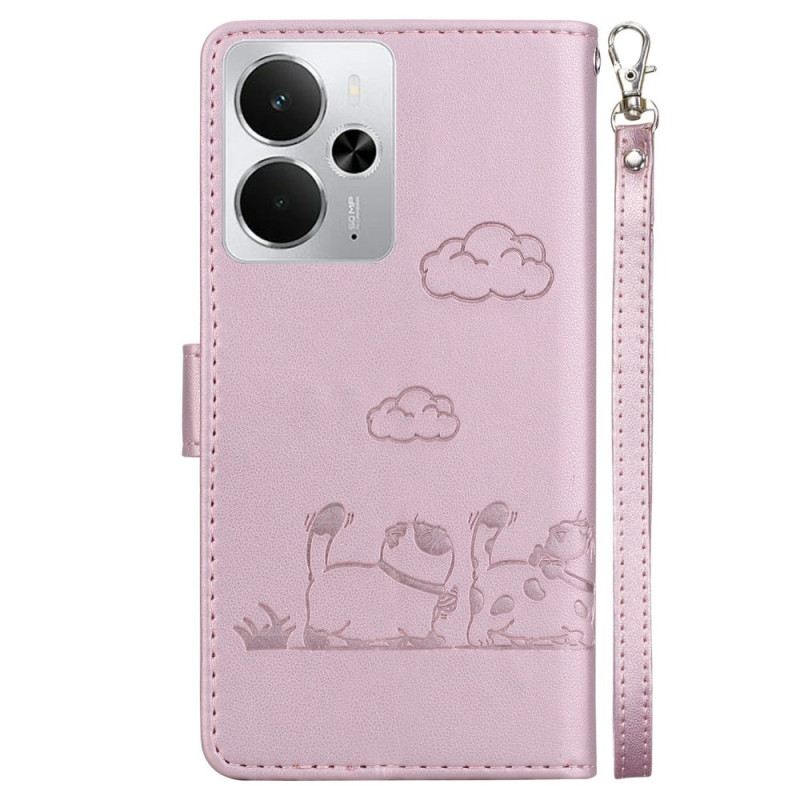 Bőrtok Realme 14 5g Rfid Macskajelenet Pánt