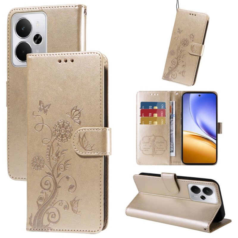 Bőrtok Realme 14 5g Virágok És Pillangók